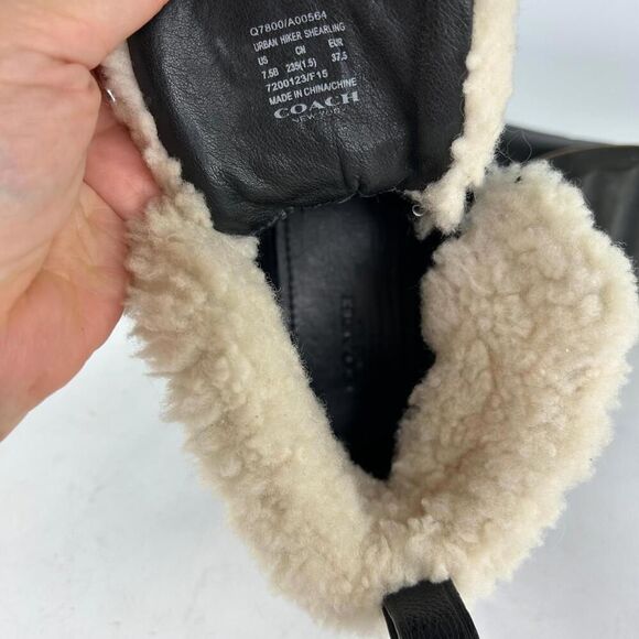 COACH Urban Hiker Boot US 7.5 B Leather Black Shearling Wedge Platform shoes - Picture 10 of 15